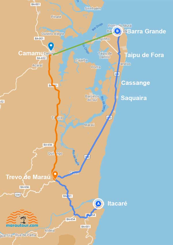 mapa transfer itacare marau